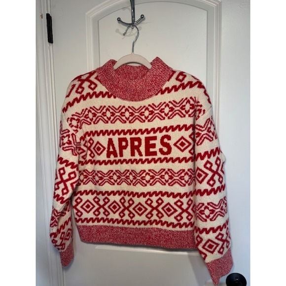 a new day Sweaters - A New Day Womens Apres Ski Fair Isle‎ Mock Neck Sweater Red Cream Medium